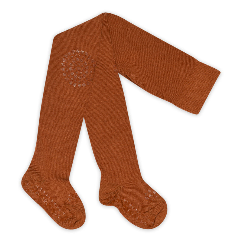 Non slip crawling tights with grip for babies and toddlers Organic Cotton - Caramel