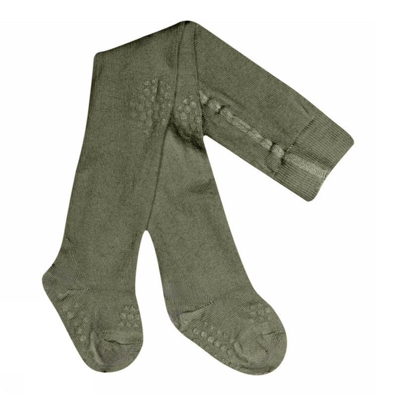 Non slip crawling tights with grip for babies and toddlers in Merino Wool - Olivine