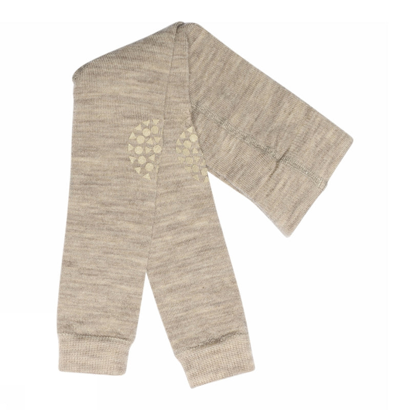 Non slip crawling leggings in merino wool with grip for babies and toddlers - Light Brown Melange