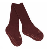 Non-Slip Grip Socks - Merino Wool - Wine red