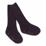 Non-Slip Socks Bamboo Glitter - Dark Purple