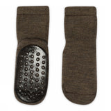 Anti-slip grip socks in Merino wool - Brown Melange