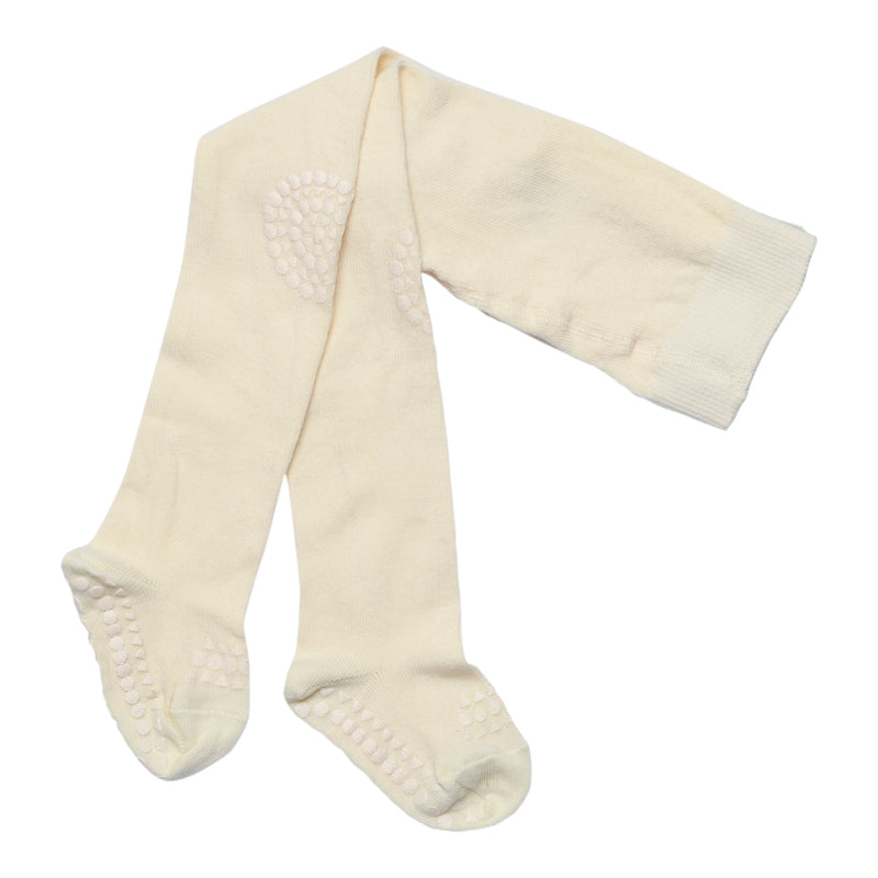 Non slip crawling tights with grip for babies and toddlers Organic Cotton - Off White