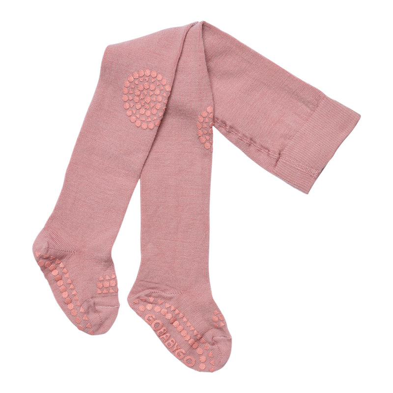 Non slip crawling tights with grip for babies and toddlers in Merino Wool - Rose Blush