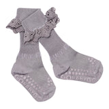 Non-Slip Grip Socks bamboo with Lace - Lavender Gray