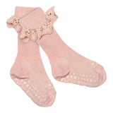 Non-Slip Grip Socks bamboo with Lace - Soft Pink