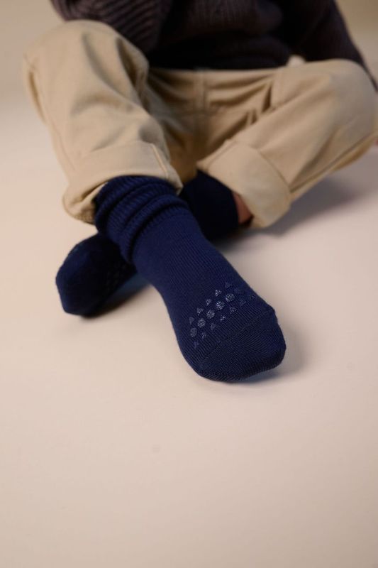 Non-Slip Grip Socks - Merino Wool - Midnight Blue