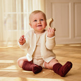 Non-Slip Grip Socks - Merino Wool - Wine red