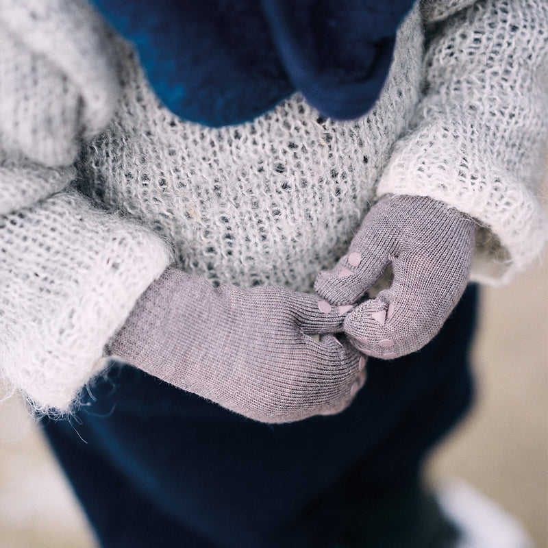 Mittens with non-slip grip for babies and toddlers - Merino Wool - Sand