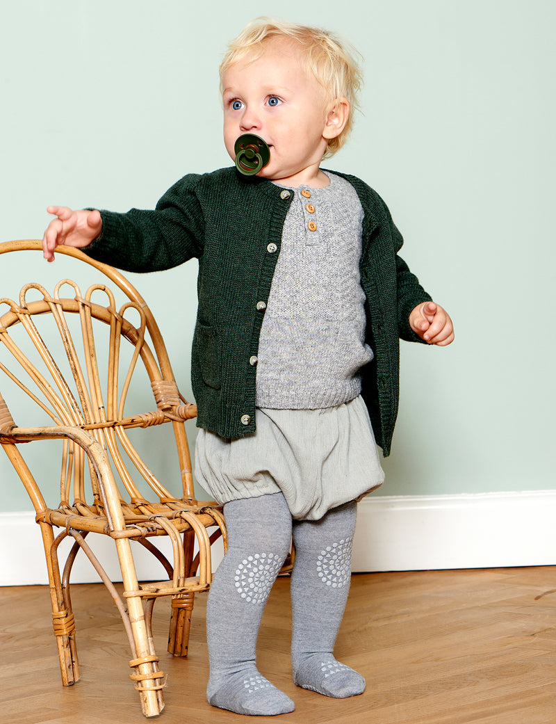 Non-slip crawling tights with grip for babies and toddlers - Merino Wool - Dark Grey Melange