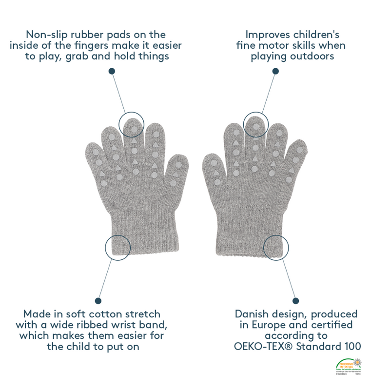 Non-Slip Grip Gloves for Babies and Toddlers - Merino wool - Dark Grey Melange