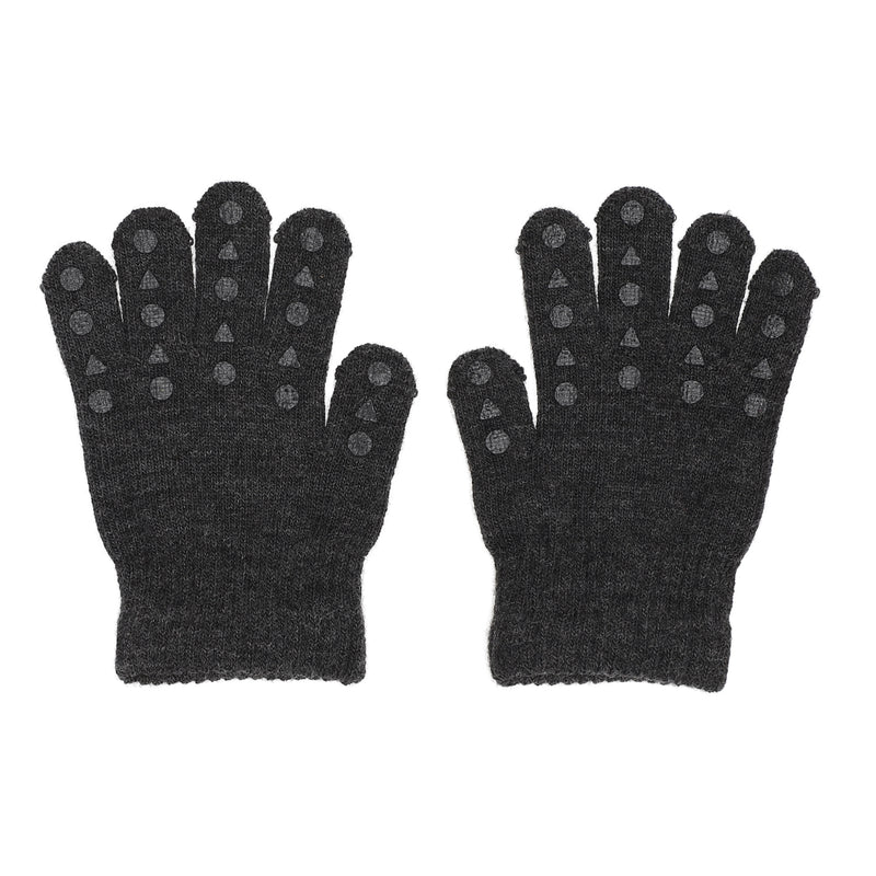Non-Slip Grip Gloves for Babies and Toddlers - Merino wool - Dark Grey Melange